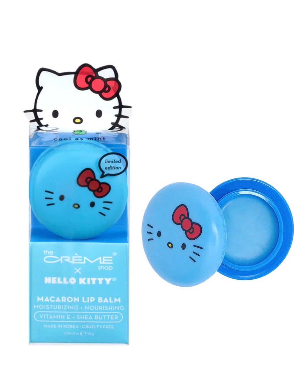 NIB THE CRÈME SHOP Limited Edition Hello Kitty Macaroni Lip Balm - Cool As Mint
